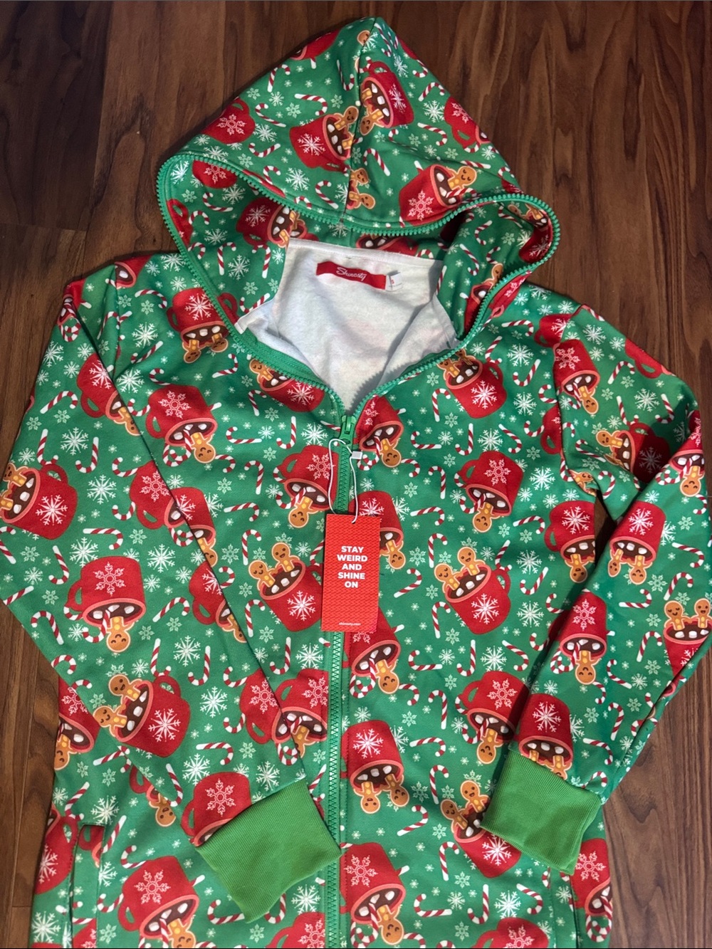 Shinesty The Ginger Rail Gingerbread Hot Cocoa Christmas Onesie Mens size small